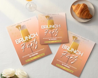 Pakiet szablonów ulotek na przyjęcie brunchowe, 3 rozmiary: edytowalny projekt Canva (pobranie cyfrowe)