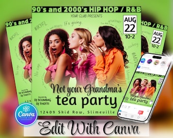 Szablon ulotki na imprezę z lat 90. i 2000.: edytowalny projekt Canva (do pobrania cyfrowego)