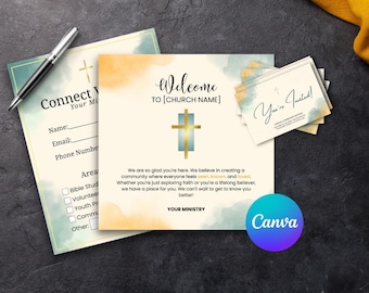 Zestaw powitalny dla Ministerstwa – edytowalny szablon Canva | Formularz zaproszenia, powitania i połączenia w stylu akwarelowym