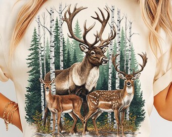 Vintage cerf PNG style graphique animaux de la forêt sublimation grunge rétro chasseur cerf délavé Png Nature chemise Design imprimable cerf