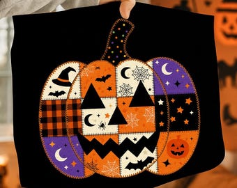 Abóbora de retalhos PNG, Halloween png, Design vintage de Halloween, Outono assustador png retrô, Arte fofa em camisa de outono, Temporada de abóbora