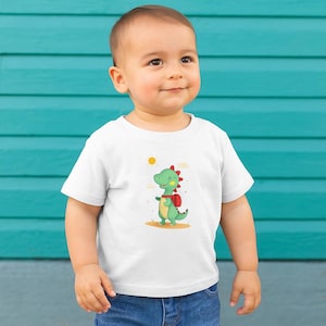Cute Baby Dinosaur Kids T-Shirt Toddler Unisex Tee with Backpack Dino Graphic, Fun Adventure Shirt Gift for Boys Girls