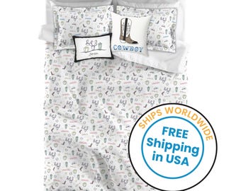 Cowboy Duvet Cover for Kids Bedroom Western Theme Bedding for Boys Cactus Comforter for Boys Room
