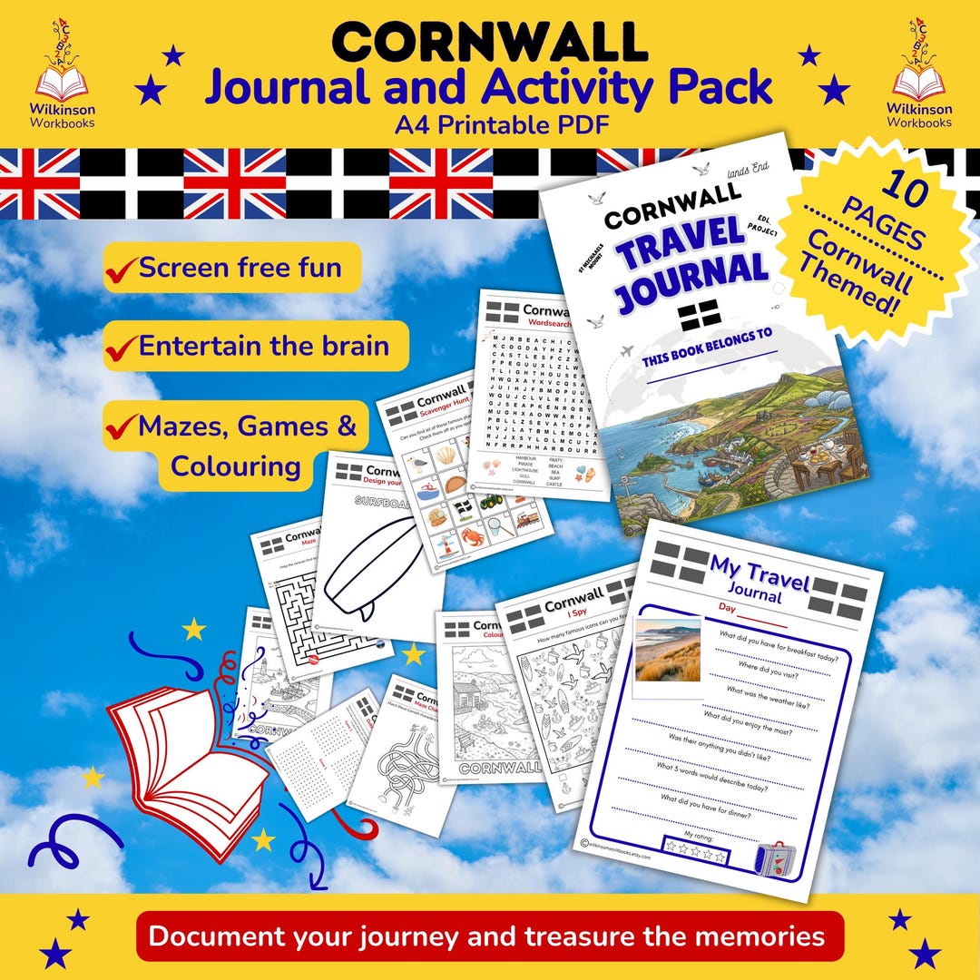 Cornwall Kids Activity Pack | Printable Travel Journal & Puzzles for ...
