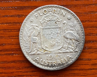 1943 Australian George IV Silver Shilling Coin 92.5 % Silver