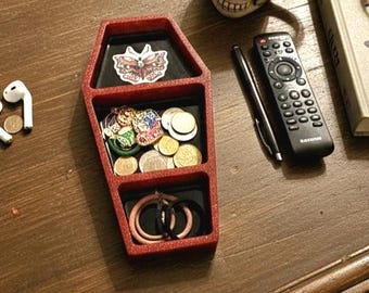 Blood-Red & Bling Hand Polished Resin Coffin Shelf / Tray Gift