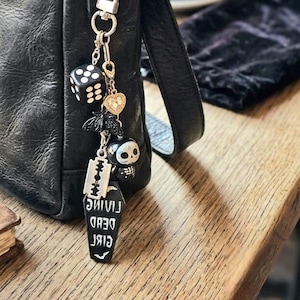 Living Dead Girl Keychain / Bag Charm- Unique Goth Charms- Creepy Cute Vibes, Halloween Clip / Day of the dead / Gift for Her