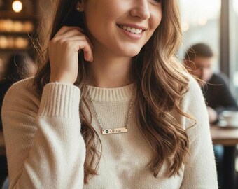 Custom Engraved   Necklace with Birthstone Gem