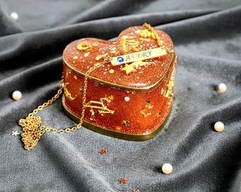 Hand-Painted Leo Zodiac Jewelry Box – Celestial Heart Trinket, Custom Resin Art