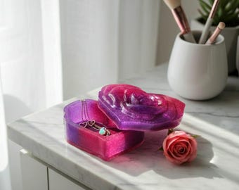 Jewelry Box: Rose-Shaped Resin - Sparkly Keepsake Container