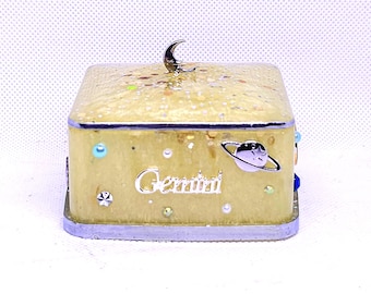 Hand-Painted Gemini Jewelry Box – Celestial  Trinket, Custom Astrology Gift