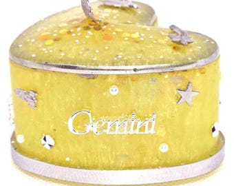 Hand-Painted Gemini Jewelry Box – Celestial Heart Trinket, Custom Astrology Gift