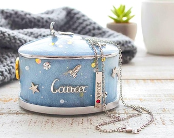Hand-Painted Cancer Zodiac Jewelry Box – Celestial Heart Trinket Dish