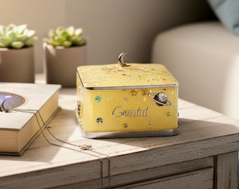 Hand-Painted Gemini Jewelry Box – Celestial  Trinket, Custom Astrology Gift