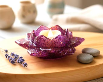 Resin Lotus Tealight Holder, Flower Jewelry Dish, Boho Home Decor, Spiritual Zen Gift