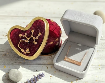 Aries Zodiac Heart Jewelry Box: Hand-Painted Red Resin