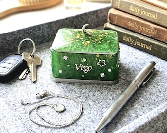 Hand-Painted Virgo Jewelry Box – Celestial Heart Trinket, Custom Astrology Gift