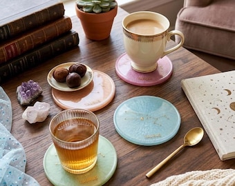 Zodiac Coasters: Pastel Galaxy, Metallic Gold Accents, Set of 4