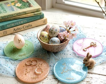 Zodiac Coasters: Pastel Galaxy, Metallic Gold Accents, Set of 4