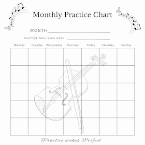 Printable Music Lesson Violin Instrument Practice Time Chart; band student; daily tracker; teacher monthly log; voice sheet digital download