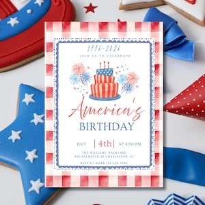 Watercolor July 4th Patriotic Invitation: America's Birthday, Red White and Blue, Fireworks Invite, 250th Anniversary (Digital Download)