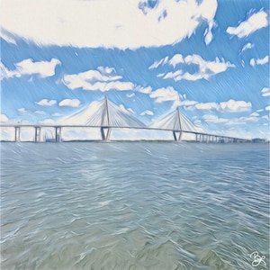 Charleston Art Print Coastal Wall Art South Carolina Beach Painting Beach House Decor Printable Ravenel Bridge Wedding Gift Favor Office Art