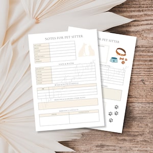 Hundesitter Pflegeanweisungen druckbar: Bearbeitbare Pet Sitter Notizen Vorlage, Welpen Pflege Checkliste, Notfall Tierarzt Infoblatt, Katzenpflegeplaner