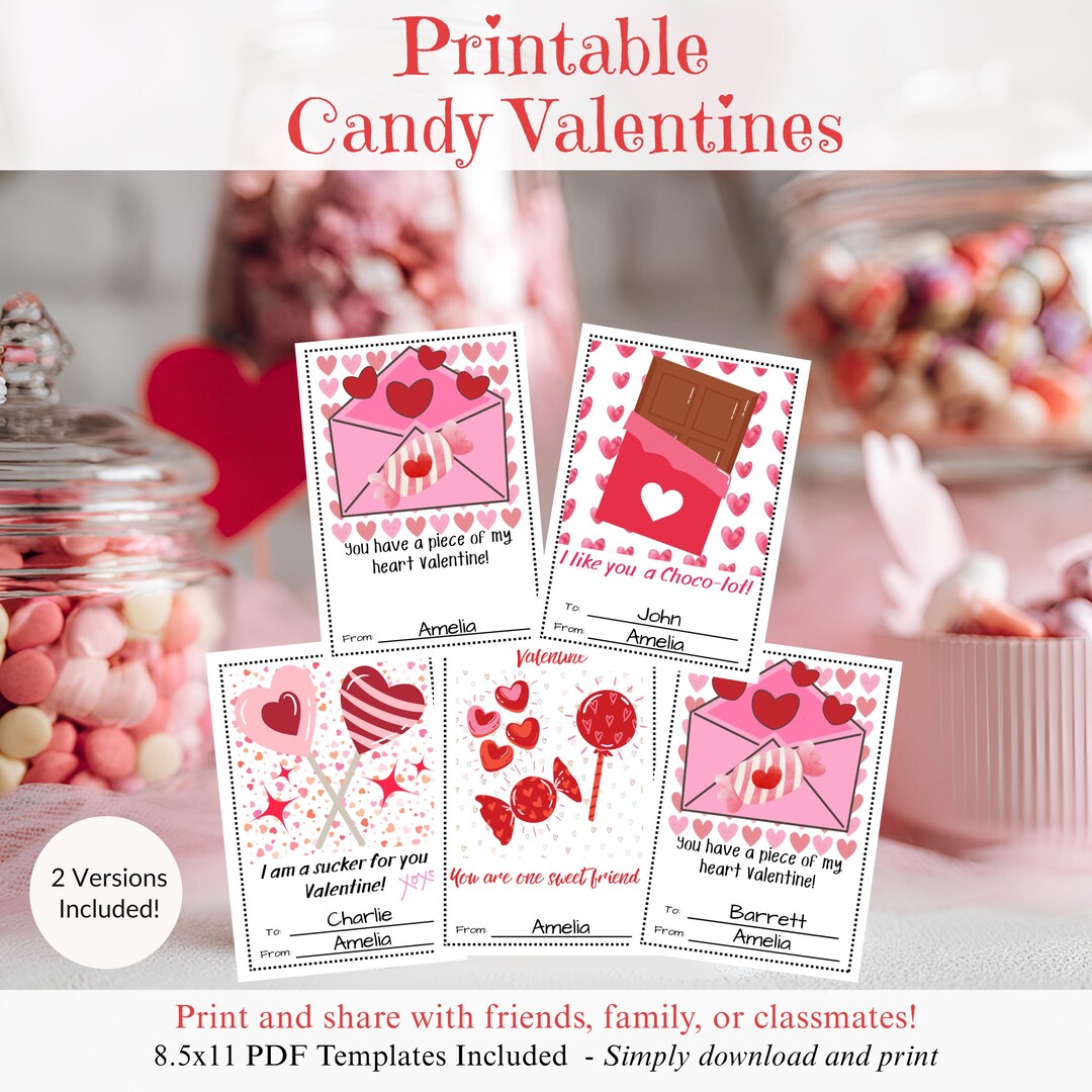 Sweet Candy Valentines Cards, Pink Valentine Cards, Girl Class ...