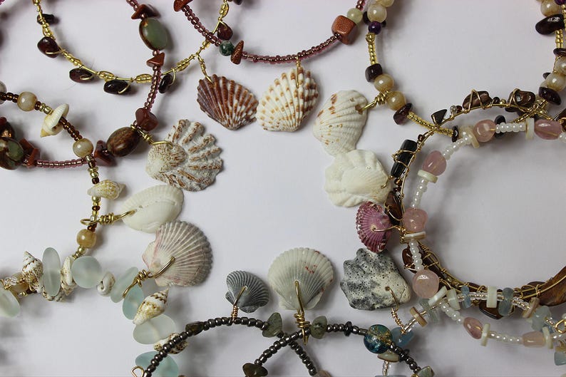 Handmade shell and crystal bracelet collection