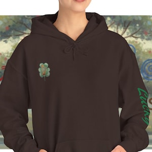 Irish Leaf Harp unisex hoodie, gelukssleeve, St. Patrick's Day