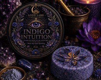 Indigo Intuition Third Eye Sugar Scrub Bar | Botanical Body Polish | Blue Lotus & Frankincense Scrub | Meditation Gift | Spiritual Self Care