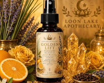 Golden Lift Awakening Mist | Citrine Crystal Infused | Lemongrass Clary Sage Orange Rose | Mood & Uplift Spray | Aura Mist | Small Batch