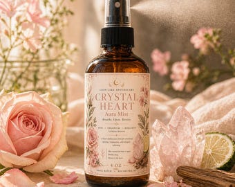 Crystal Heart - Heart Chakra Aura Mist - Glass Bottle Room Spray - Emotional Opening · Compassion · Energetic Softening