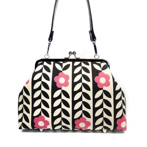 Mod Pink Floral Kisslock Purse, Vintage Style Crossbody Bag