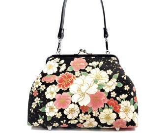 Japanese Sakura Kisslock Purse, Floral Cherry Blossom Shoulder Bag, Crossbody Bag, Cute Novelty Purse, Gift for Women