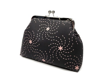 Mid Century Starburst Kisslock Clutch, Pink and Black Retro Evening Bag, Novelty Purse, Gift for Women