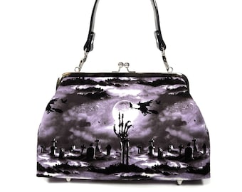 Gothic Purse, Undead Graveyard Kisslock Purse, Shoulder Bag, Crossbody Bag, Novelty Purse