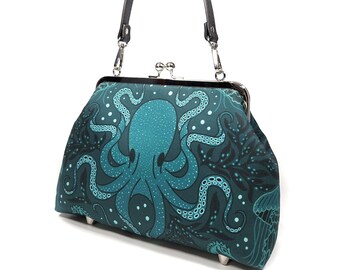 Octopus Purse, Damask Kisslock Purse, Shoulder Bag, Retro Crossbody Bag, Novelty Purse