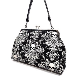 Gothic Damask Purse, Glow in the Dark Kisslock, Goth Shoulder Bag, Crossbody Bag, Novelty Purse