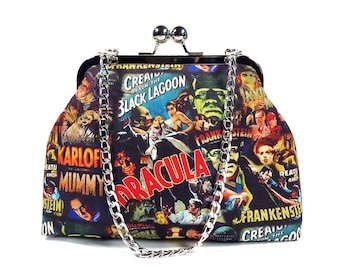 Creature from the Black Lagoon Horror Kisslock Clutch Purse, Dracula, Frankenstein, Mummy Evening Bag