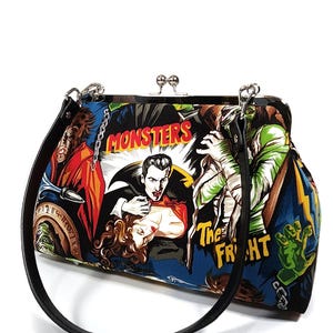 Movie Monsters Horror Kisslock-schoudertas, Dracula, Frankenstein, Wolfman, schoudertas mummie