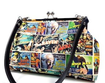 Vintage Horror Movie Large Kisslock Purse Featuring Classic Horror Monsters