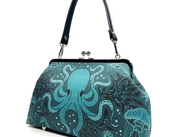 Octopus Purse, Damask Kisslock Purse, Shoulder Bag, Retro Crossbody Bag, Novelty Purse