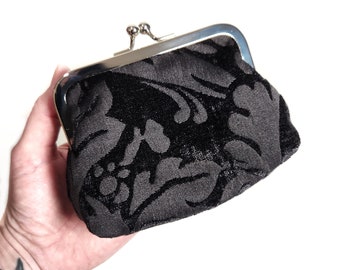 Gothic Brocade Coin Purse, Chenille Kisslock, Goth Novelty Clutch Bag