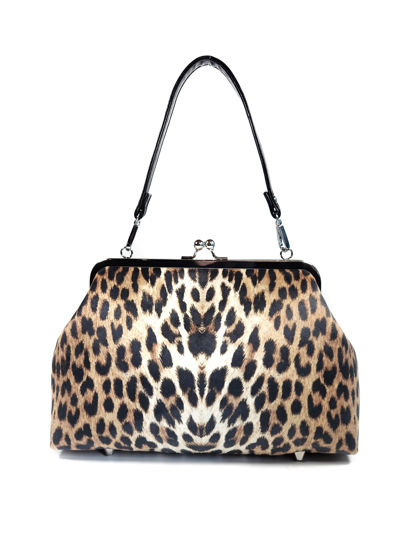 Velvet Leopard Print Kisslock Shoulder Bag, Vintage