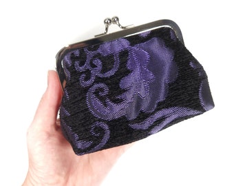 Gothic Baroque Coin Purse, Purple Chenille Kisslock, Goth Novelty Clutch Bag