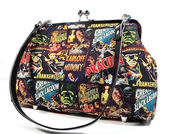 Creature from the Black Lagoon Horror Kisslock Shoulder Bag, Dracula, Frankenstein, Mummy Crossbody Bag