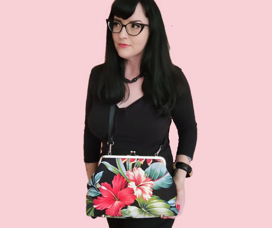 Pink Tropical Palm Leaves Hawaiian Pattern Print Crossbody Bags