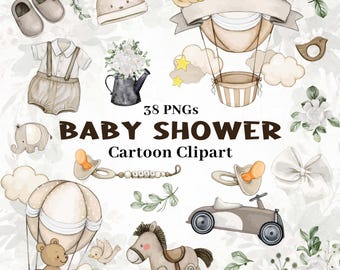 Watercolor Beige Baby Shower Clipart, Neutral Nursery PNG (38 Files)