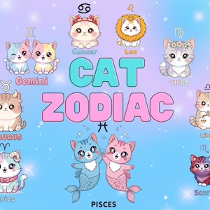 Chats du zodiaque kawaii – Clipart astrologie, 12 signes, art numérique horoscope mignon